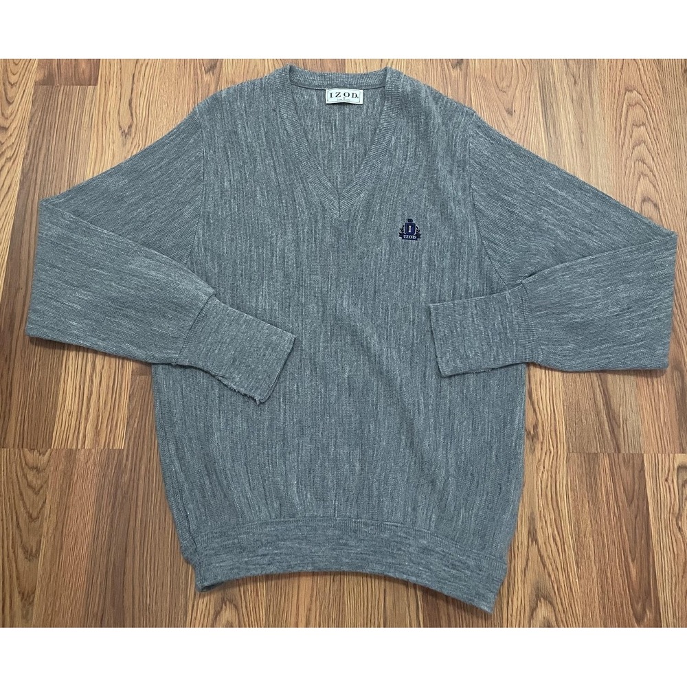 IZOD V-Neck Sweater Mens Medium Made in USA 90s Crest Logo